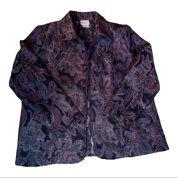 BonWorth Paisley Zip Jacket Women’s L Purple Burgundy Metallic Textured Blazer - Picture 7 of 15